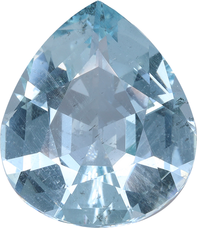 Pear cut aquamarine, 15.94 by 13.74 mm, shown at actual size