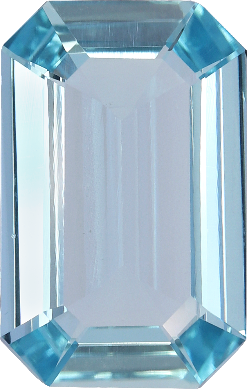 Rectangular cut aquamarine, 14.76 by 9.43 mm, shown at actual size