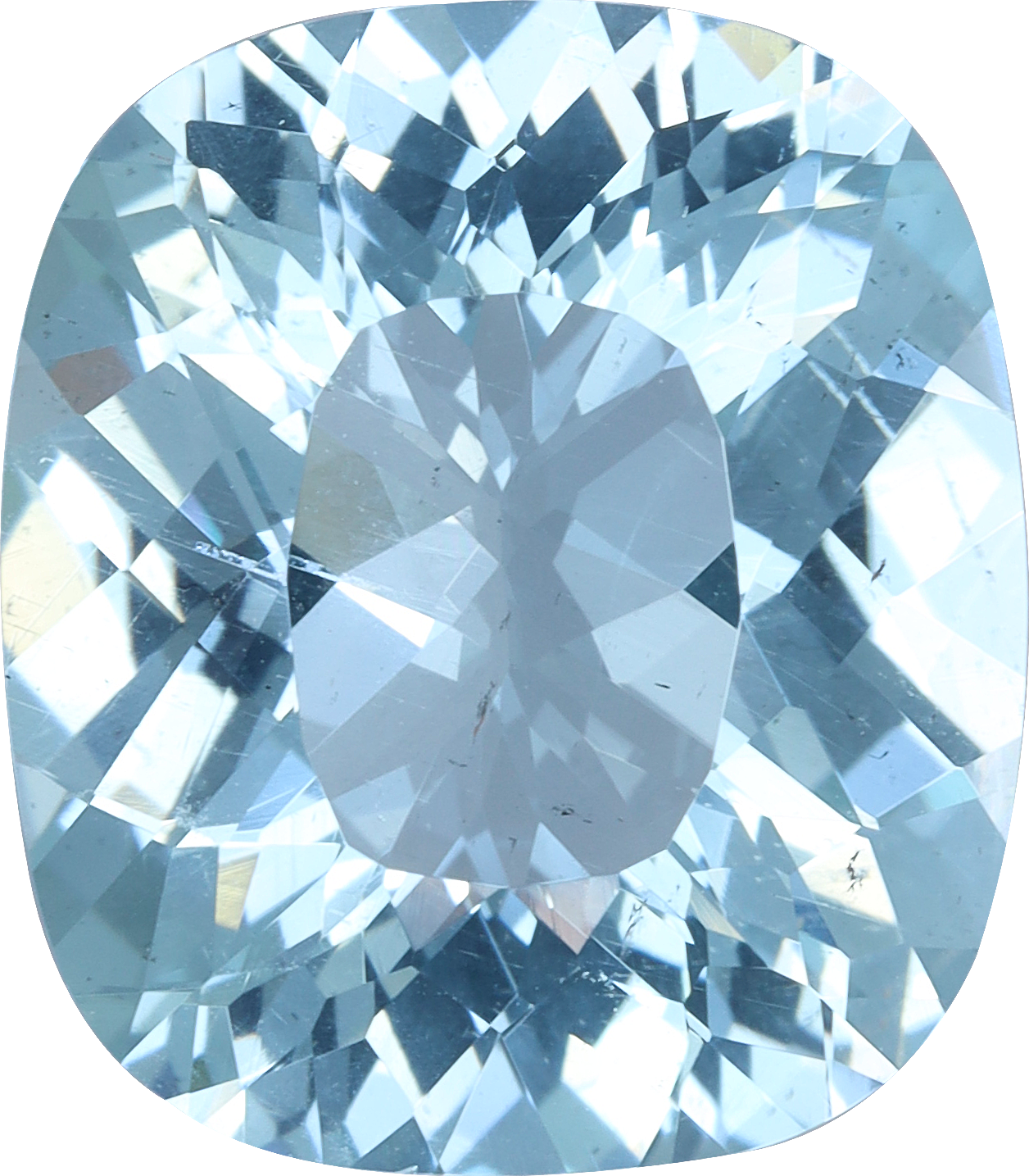 Cushion cut aquamarine, 14 by 12.24 mm, shown at actual size