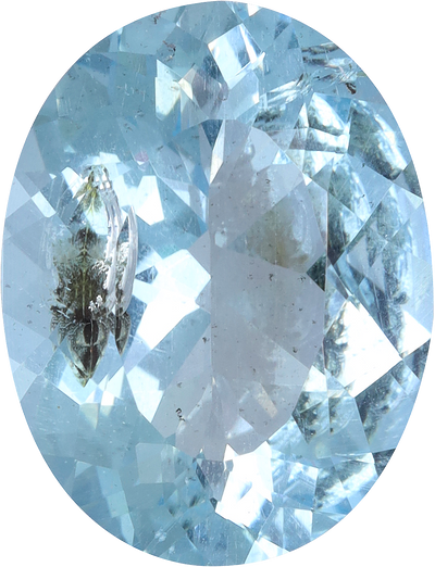 Oval cut aquamarine, 14.95 by 11.41 mm, shown at actual size
