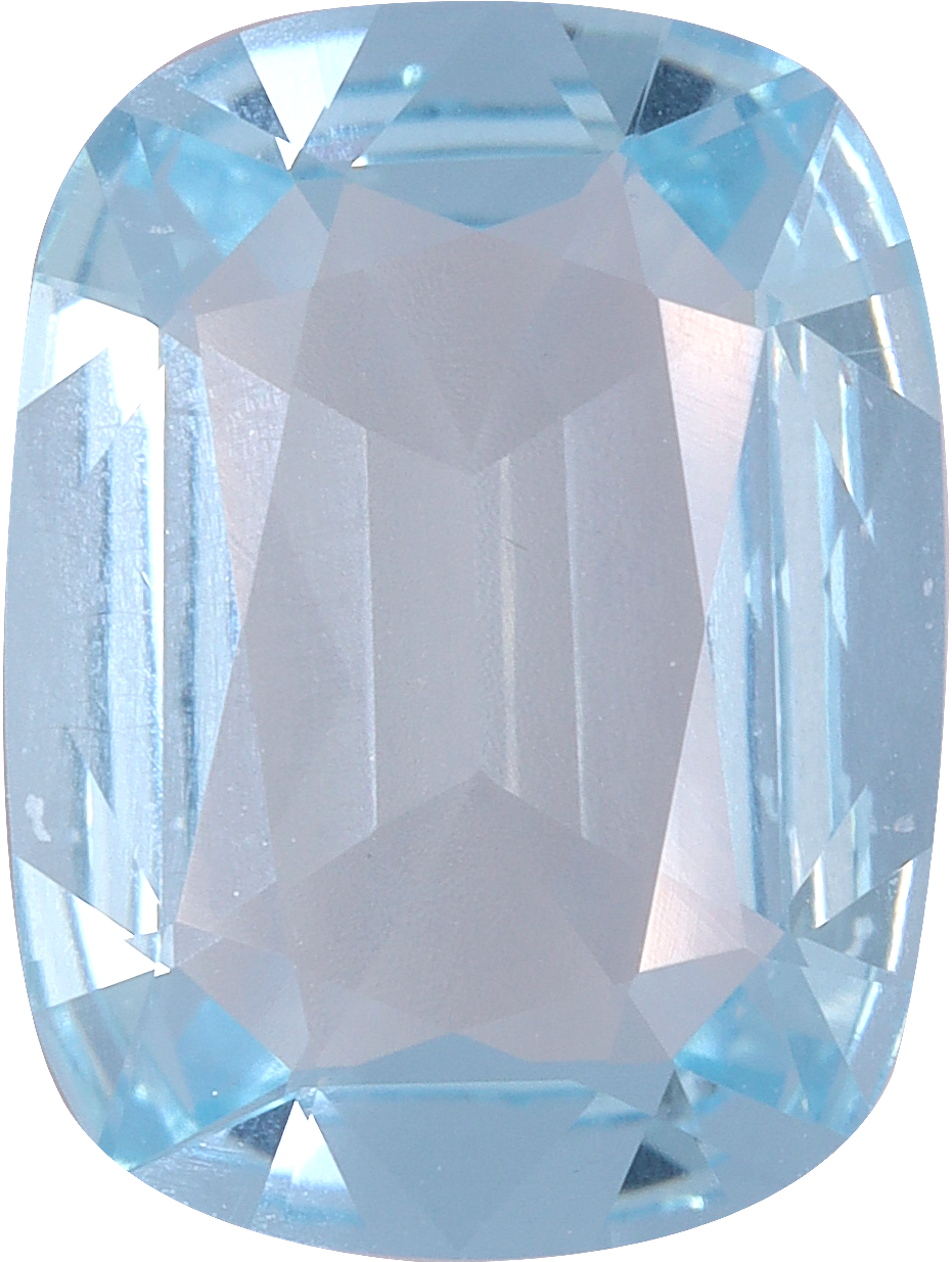 Cushion cut aquamarine, 11.47 by 8.54 mm, shown at actual size
