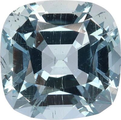 Cushion cut aquamarine, 9.99 by 9.9 mm, shown at actual size