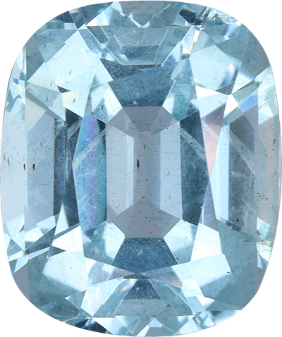 Cushion cut aquamarine, 11.29 by 9.39 mm, shown at actual size