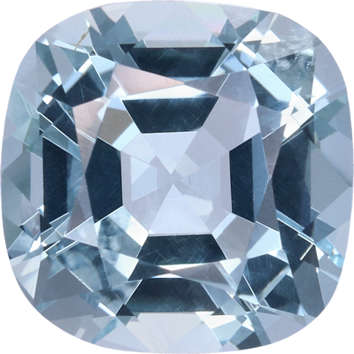 Cushion cut aquamarine, 9.27 by 9.22 mm, shown at actual size