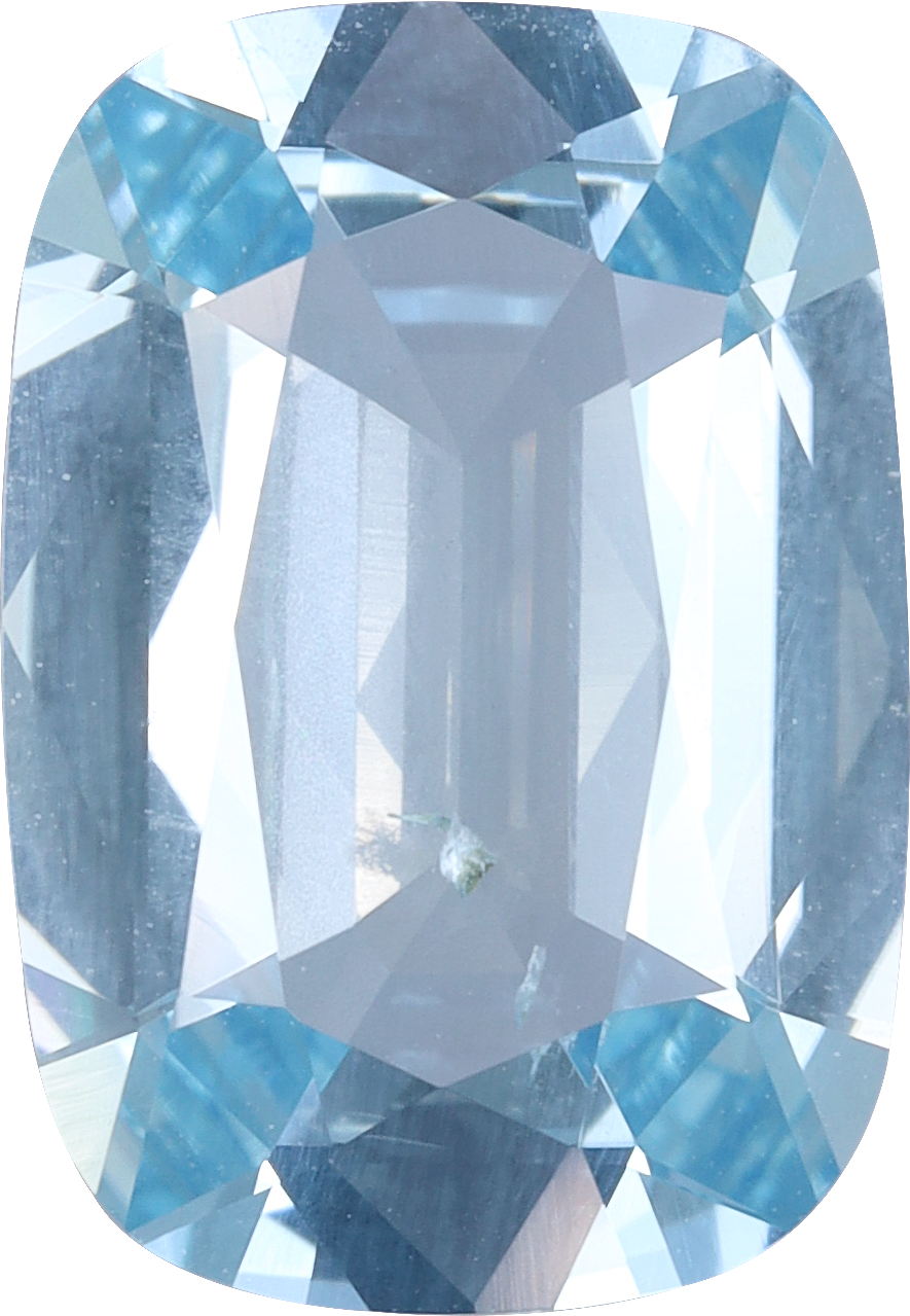 Cushion cut aquamarine, 11.61 by 8.04 mm, shown at actual size