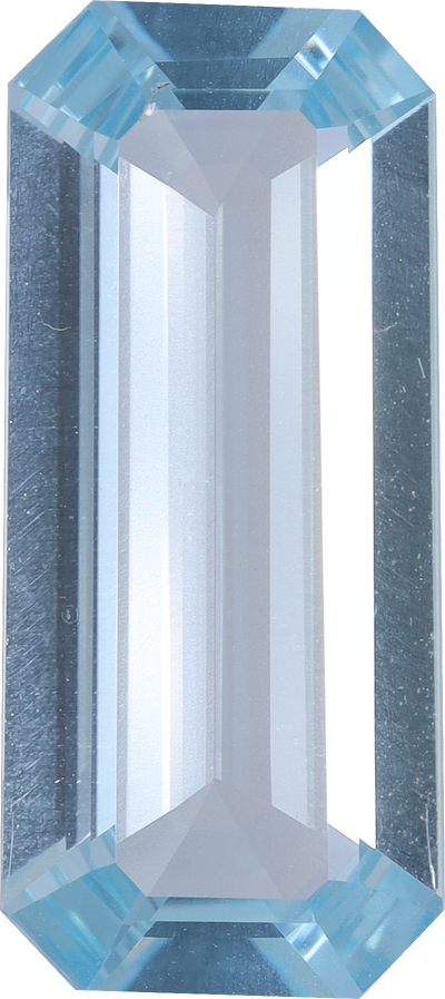 Rectangular cut aquamarine, 16.52 by 7.39 mm, shown at actual size