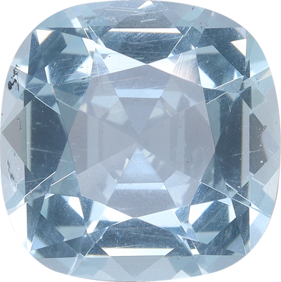 Rectangular cut aquamarine, 10.57 by 10.53 mm, shown at actual size