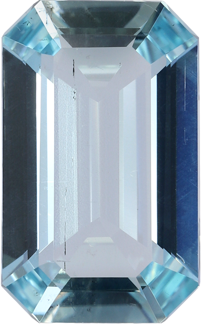 Rectangular cut aquamarine, 11.71 by 7.26 mm, shown at actual size