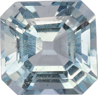 Square cut aquamarine, 7.59 by 7.46 mm, shown at actual size