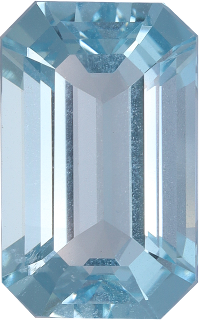 Rectangular cut aquamarine, 11 by 6.87 mm, shown at actual size
