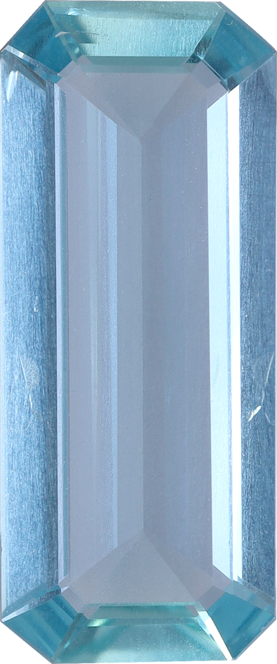 Rectangular cut aquamarine, 15.46 by 6.51 mm, shown at actual size
