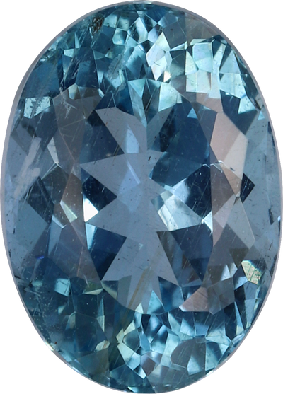 Oval cut aquamarine, 7.88 by 5.64 mm, shown at actual size