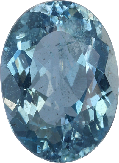 Oval cut aquamarine, 8.13 by 5.9 mm, shown at actual size