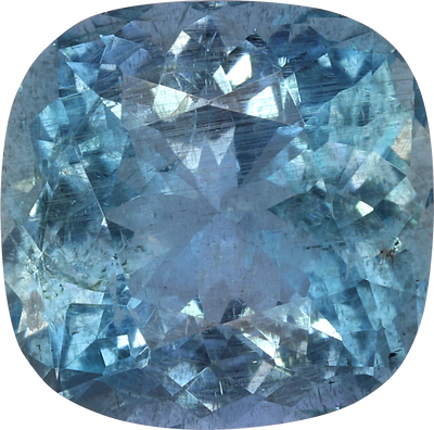 Cushion cut aquamarine, 7.95 by 7.86 mm, shown at actual size