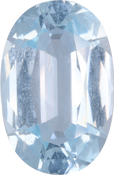 Oval cut aquamarine, 15.04 by 9.84 mm, shown at actual size