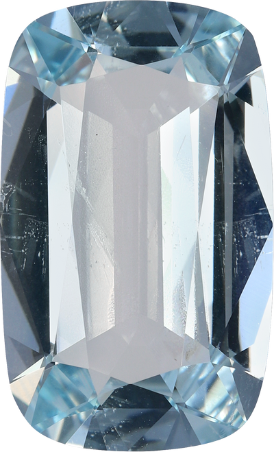 Cushion cut aquamarine, 15.63 by 9.5 mm, shown at actual size