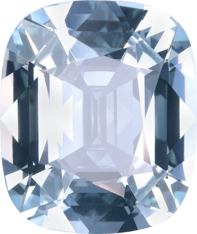 Cushion cut aquamarine, 14.04 by 11.87 mm, shown at actual size