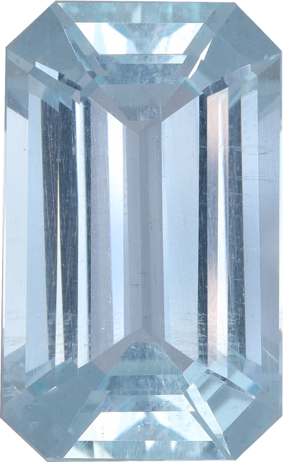 Rectangular cut aquamarine, 16.55 by 10 mm, shown at actual size