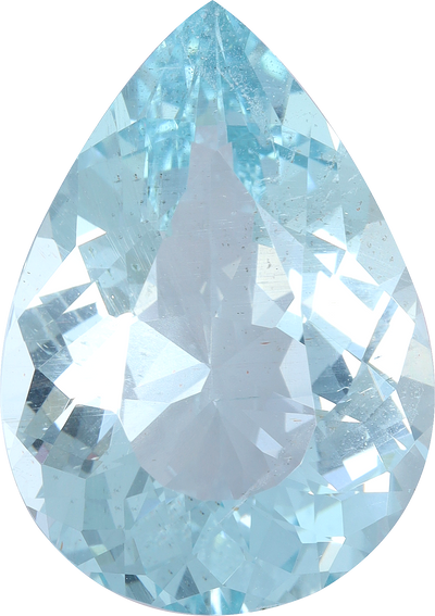 Pear cut aquamarine, 21.66 by 15.34 mm, shown at actual size