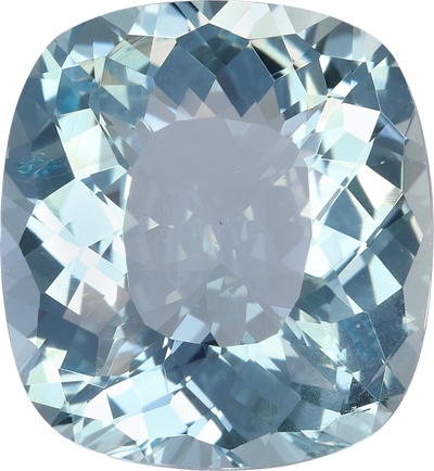 Cushion cut aquamarine, 14.26 by 13.11 mm, shown at actual size