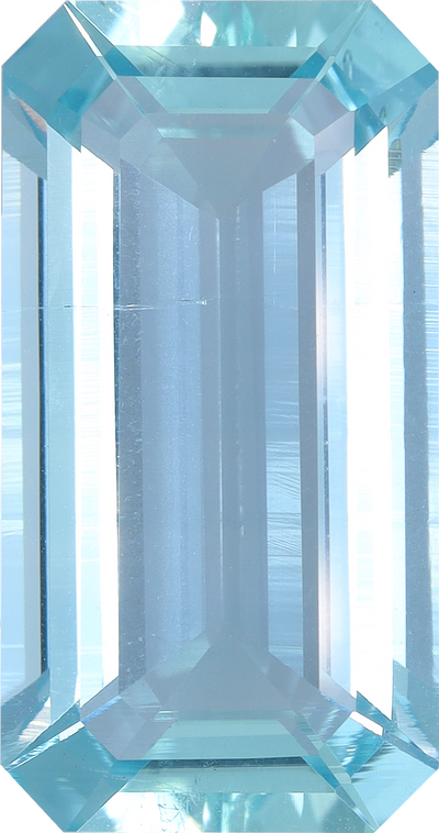 Rectangular cut aquamarine, 21.06 by 11.15 mm, shown at actual size