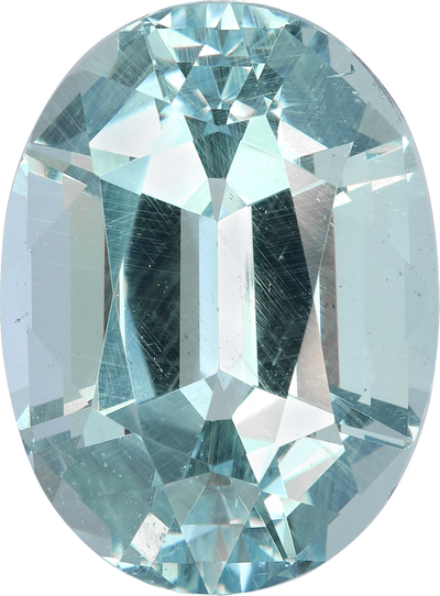 Oval cut aquamarine, 17.71 by 13.11 mm, shown at actual size