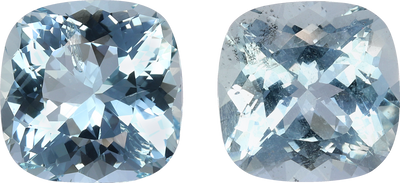 Cushion cut aquamarine, 11.67 by 11.54 mm, shown at actual size
