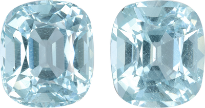 Cushion cut aquamarine, 13.94 by 12.18 mm, shown at actual size