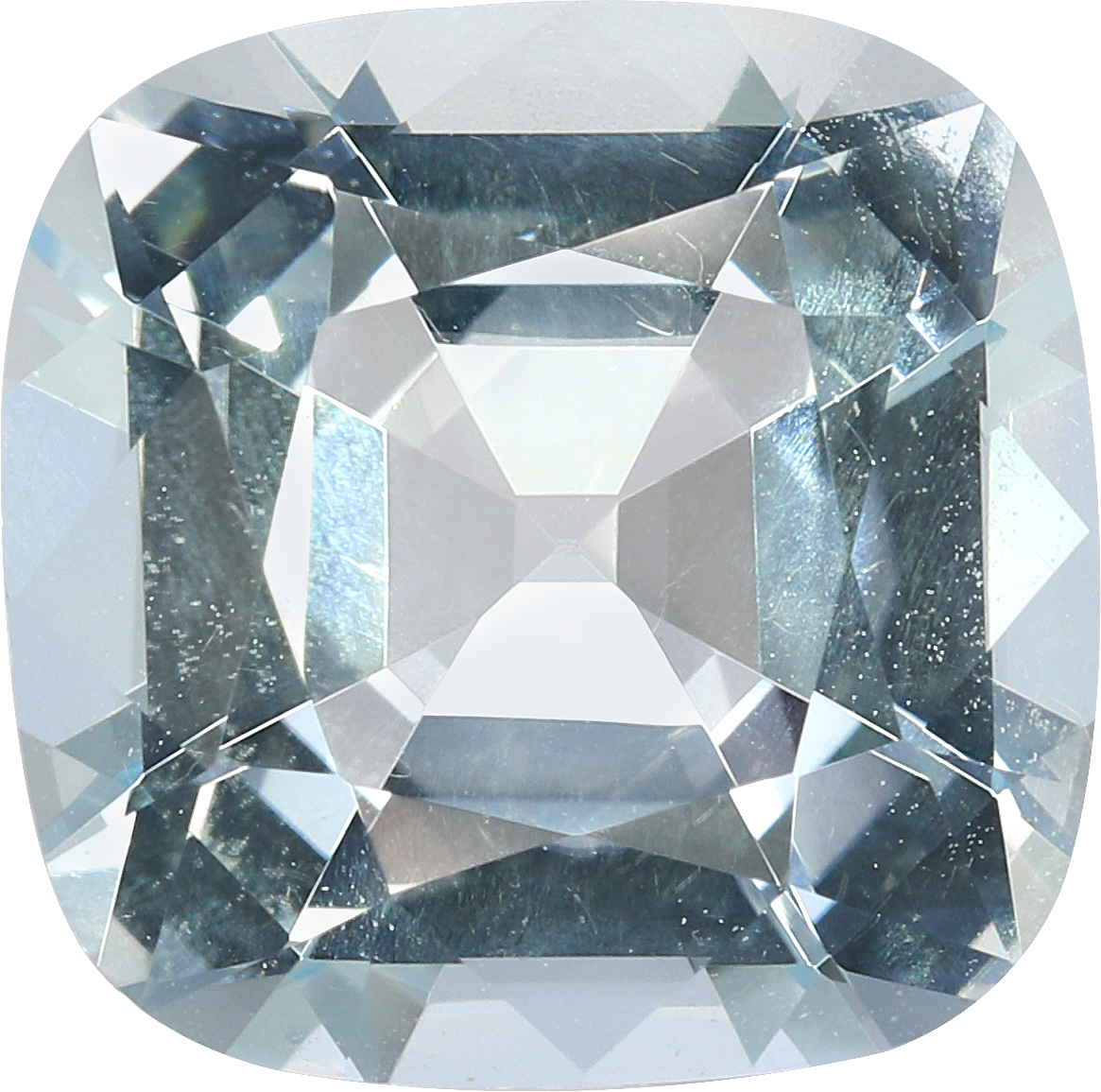 Cushion cut aquamarine, 11.2 by 11.11 mm, shown at actual size