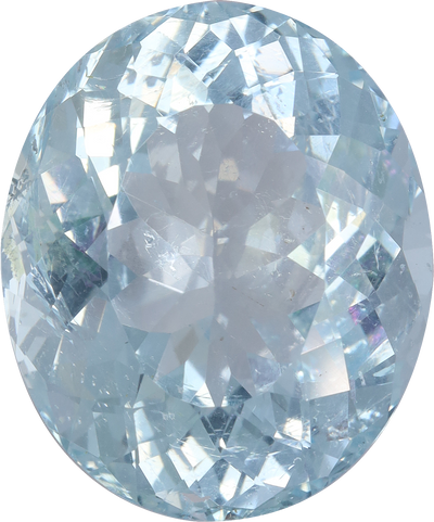 Oval cut aquamarine, 16.24 by 13.5 mm, shown at actual size
