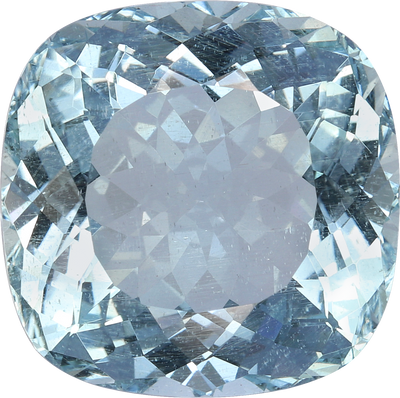 Cushion cut aquamarine, 15.18 by 15.12 mm, shown at actual size