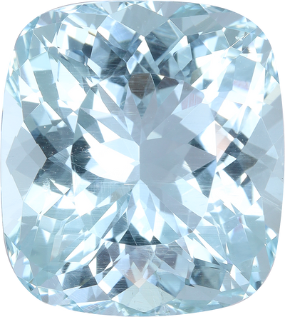 Cushion cut aquamarine, 16.72 by 15.04 mm, shown at actual size