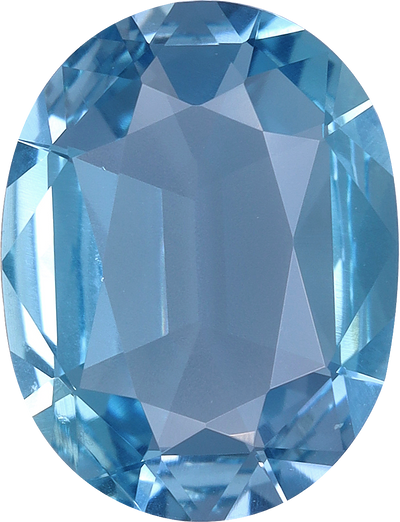 Oval cut aquamarine, 10.07 by 7.66 mm, shown at actual size