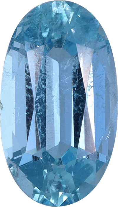 Oval cut aquamarine, 8.86 by 5.09 mm, shown at actual size