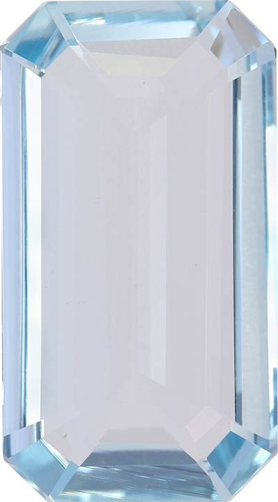 Rectangular cut aquamarine, 17.44 by 9.61 mm, shown at actual size