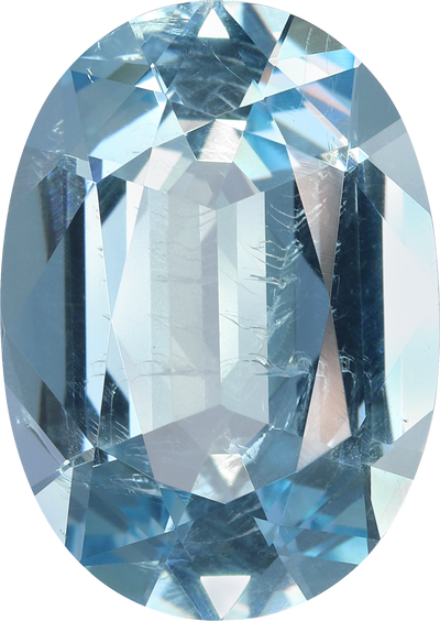 Oval cut aquamarine, 18.08 by 12.83 mm, shown at actual size