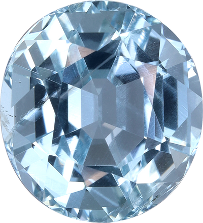 Oval cut aquamarine, 11.12 by 10.14 mm, shown at actual size