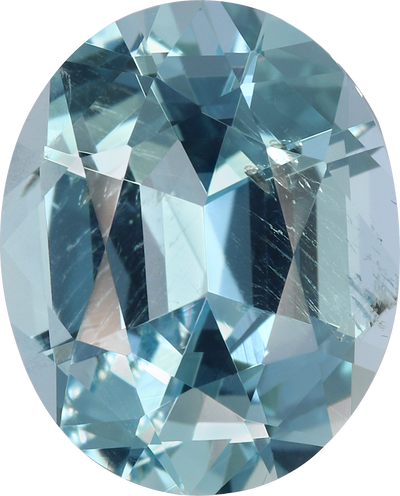 Oval cut aquamarine, 11.02 by 8.94 mm, shown at actual size