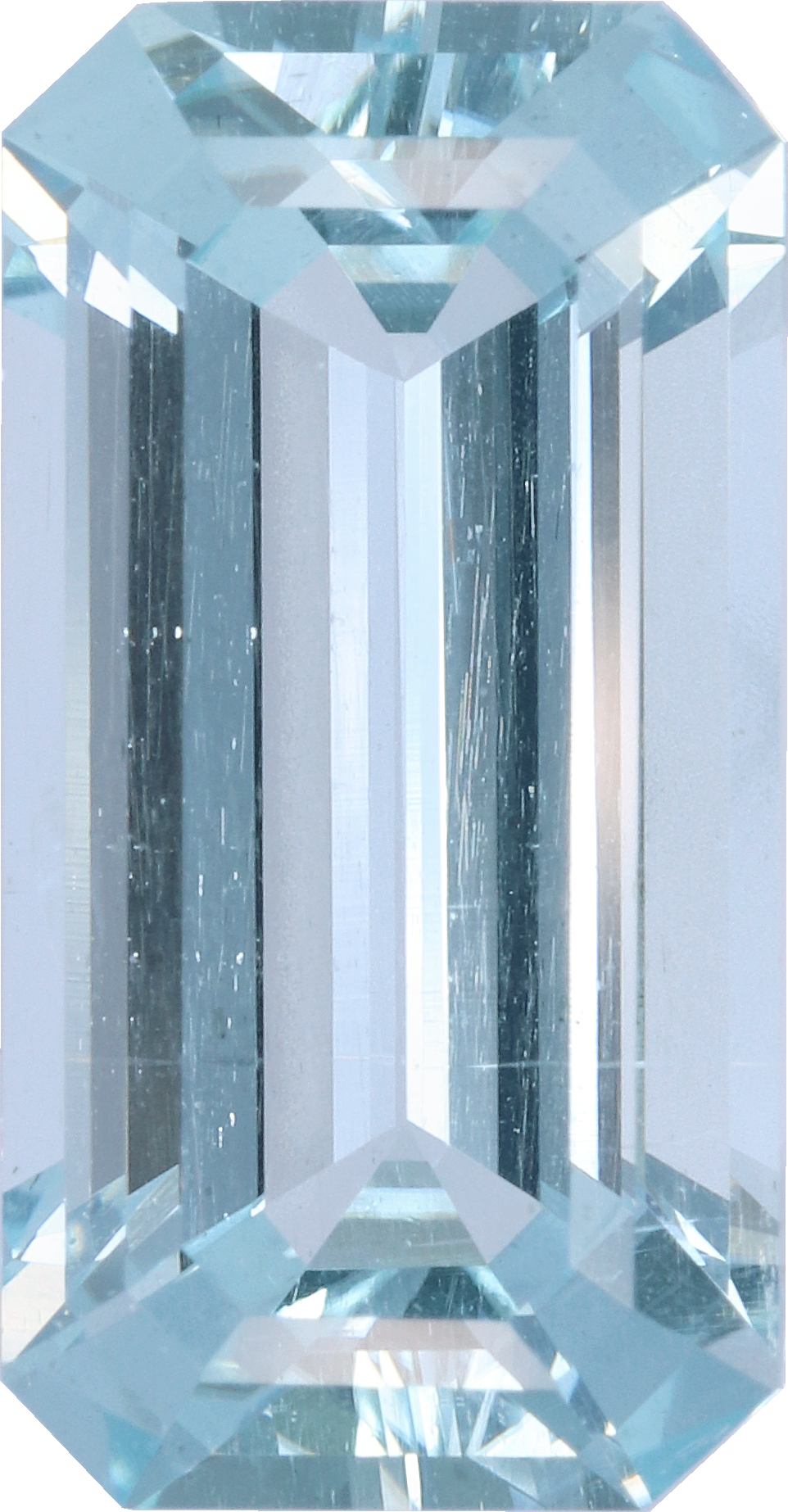 Rectangular cut aquamarine, 17.64 by 9.21 mm, shown at actual size