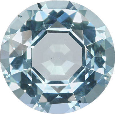 Round cut aquamarine, 11.18 by 11.17 mm, shown at actual size