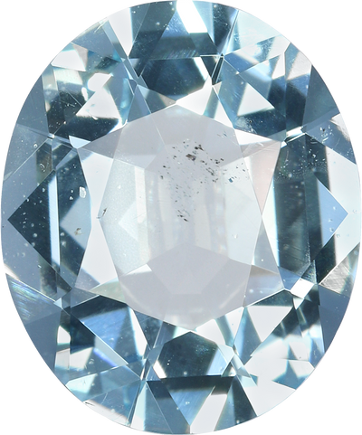 Oval cut aquamarine, 12.18 by 10.12 mm, shown at actual size
