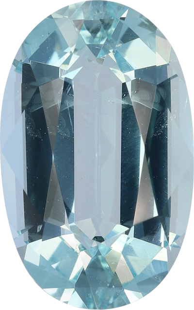 Oval cut aquamarine, 16.05 by 10.09 mm, shown at actual size