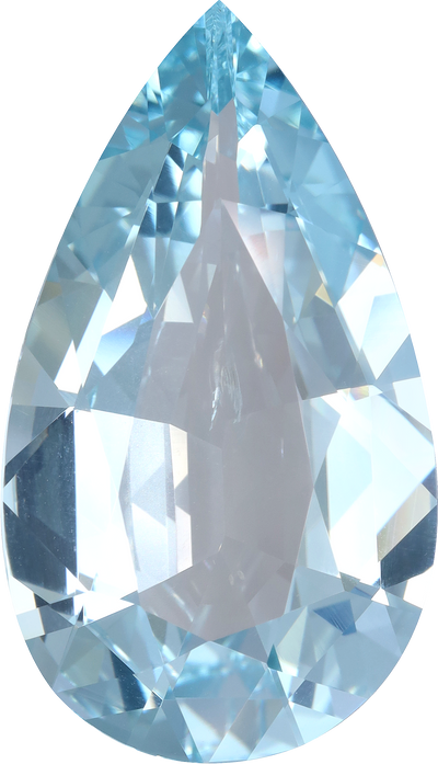 Pear cut aquamarine, 28.7 by 17.02 mm, shown at actual size