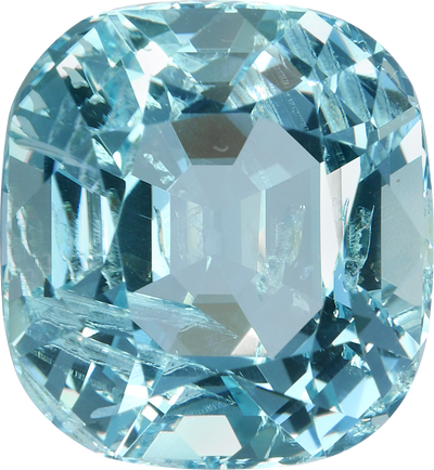 Cushion cut aquamarine, 12.68 by 11.73 mm, shown at actual size
