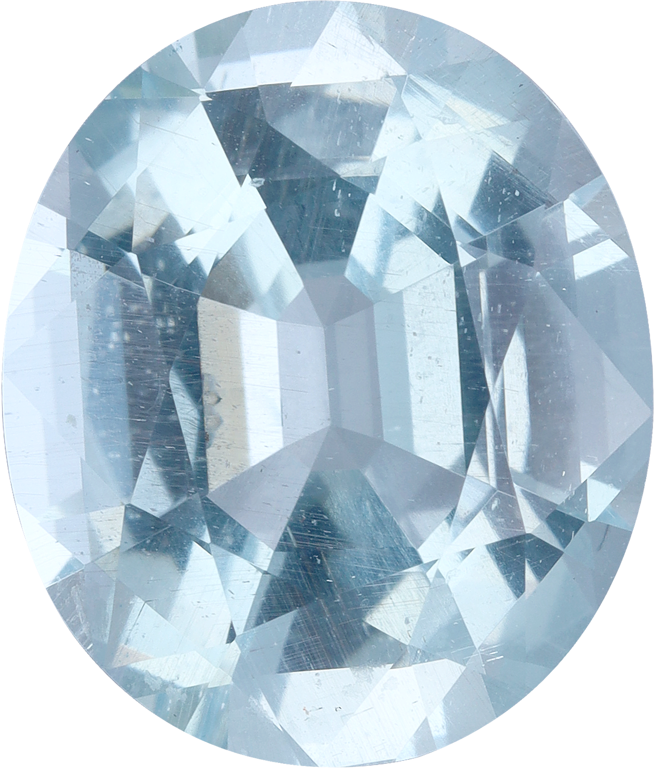 Oval cut aquamarine, 14.05 by 11.99 mm, shown at actual size