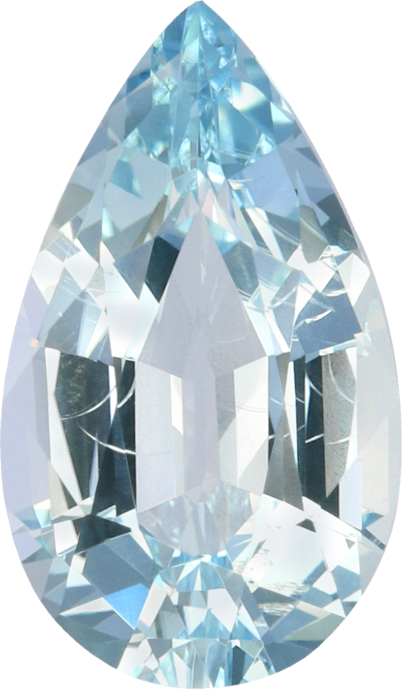 Pear cut aquamarine, 14.4 by 8.45 mm, shown at actual size