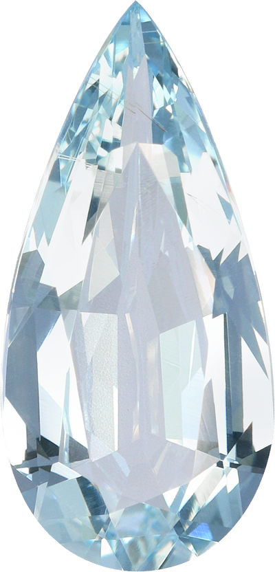 Pear cut aquamarine, 15.9 by 7.63 mm, shown at actual size