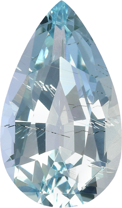 Pear cut aquamarine, 12.66 by 7.43 mm, shown at actual size