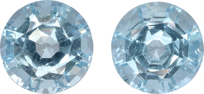 Round cut aquamarine, 10.48 by 10.44 mm, shown at actual size