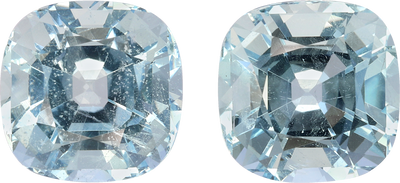 Cushion cut aquamarine, 10.18 by 10.13 mm, shown at actual size
